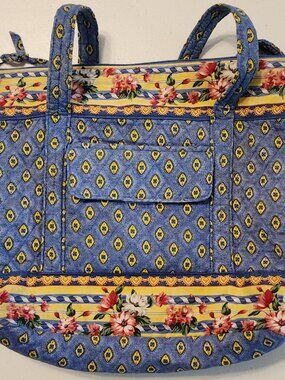 Floral Quilted Tote Bag 100% Cotton Shoulder Bag Zip Closure Multiple Pockets